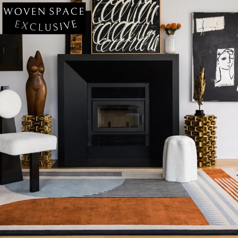 Modern Abstract Geometric Polyester Rug, Hand Tufted Design for Living Room