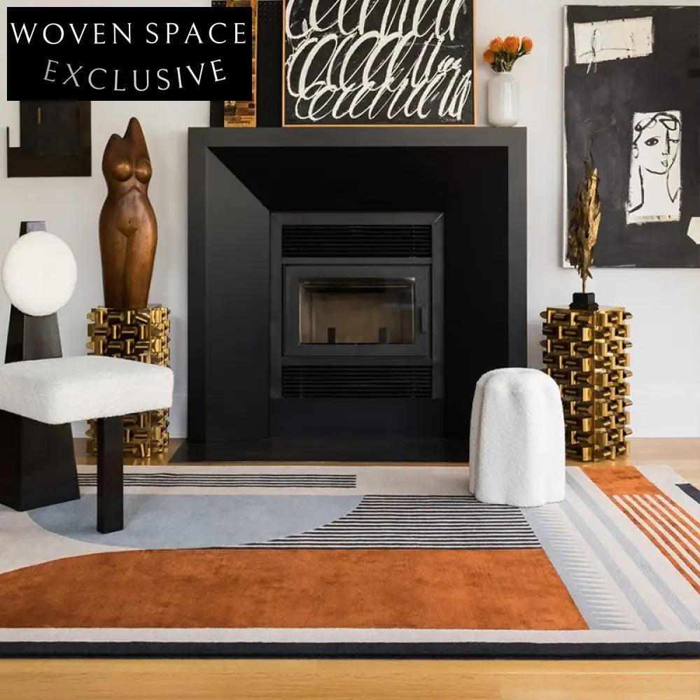 Modern Abstract Geometric Polyester Rug, Hand Tufted Design for Living Room