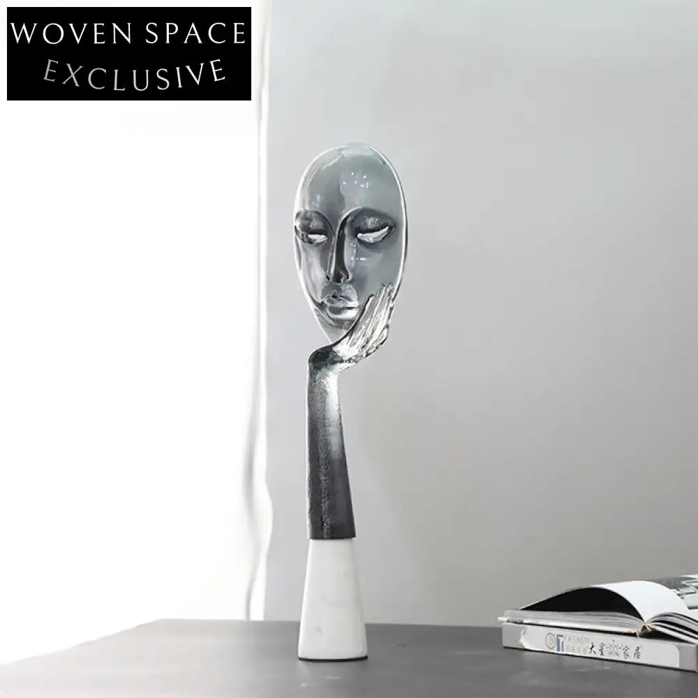 Modern Abstract Human Face Resin Sculpture Marble Base Home Office Decor