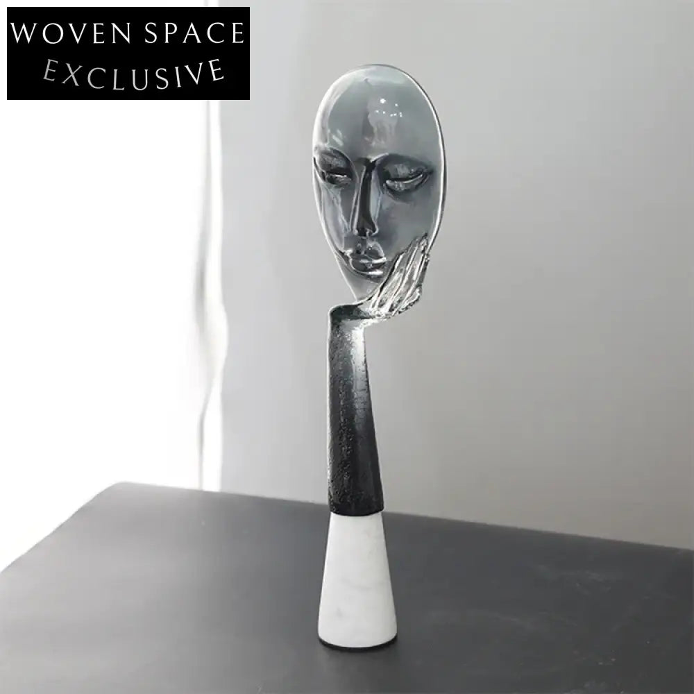 Modern Abstract Human Face Resin Sculpture Marble Base Home Office Decor