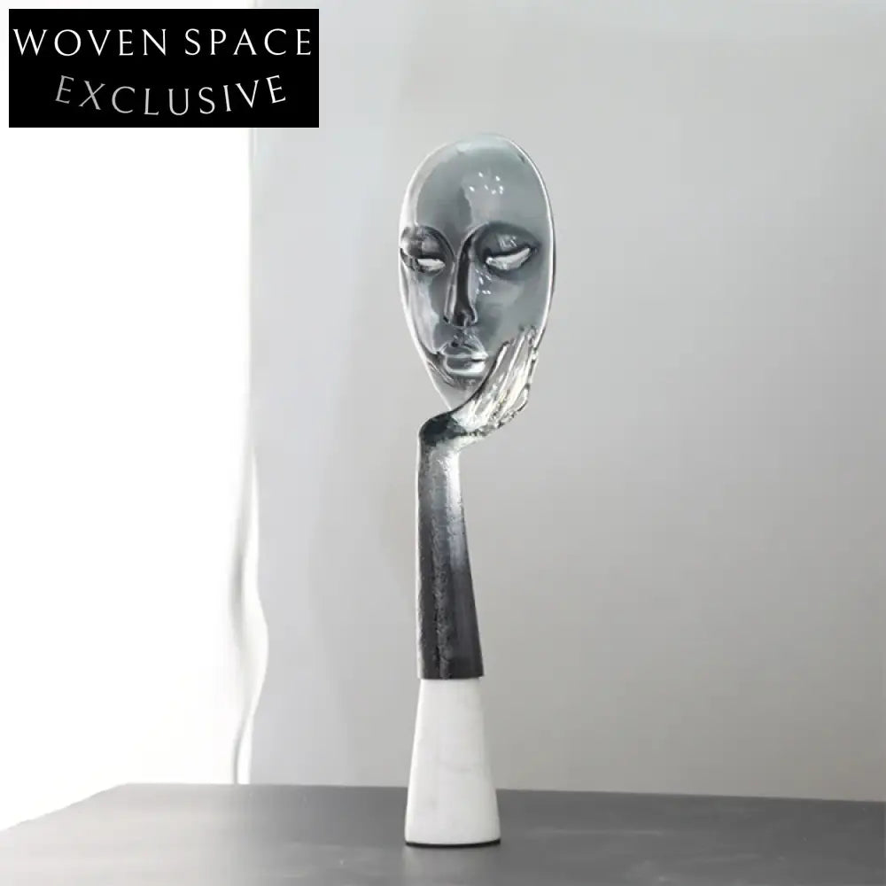 Modern Abstract Human Face Resin Sculpture Marble Base Home Office Decor