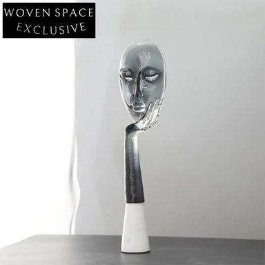 Modern Abstract Human Face Resin Sculpture Marble Base Home Office Decor