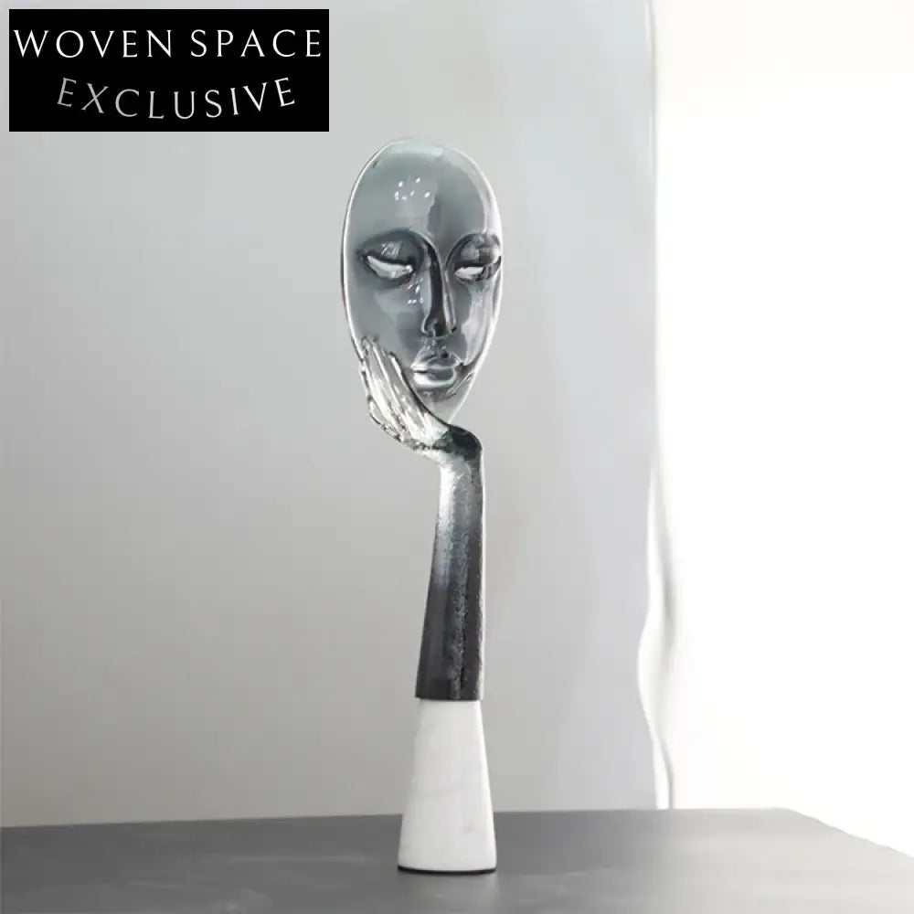 Modern Abstract Human Face Resin Sculpture Marble Base Home Office Decor