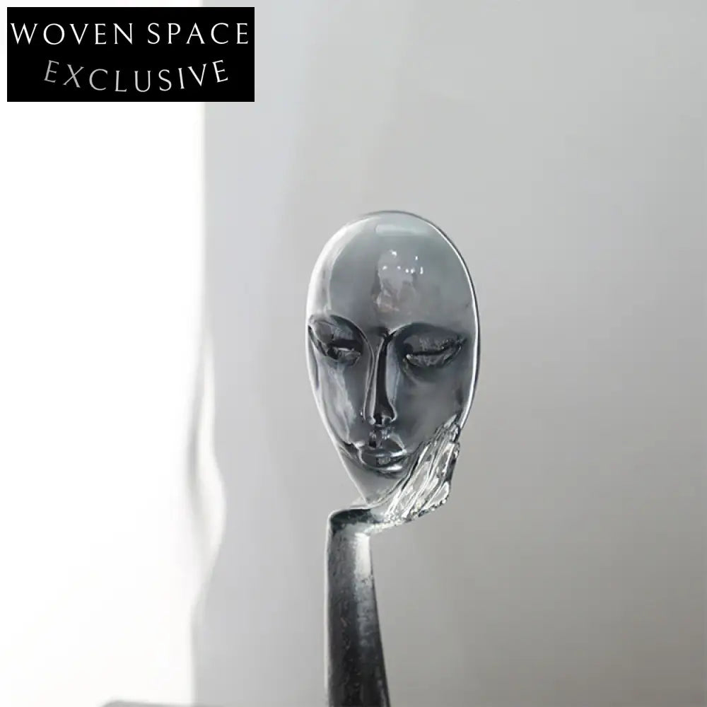 Modern Abstract Human Face Resin Sculpture Marble Base Home Office Decor