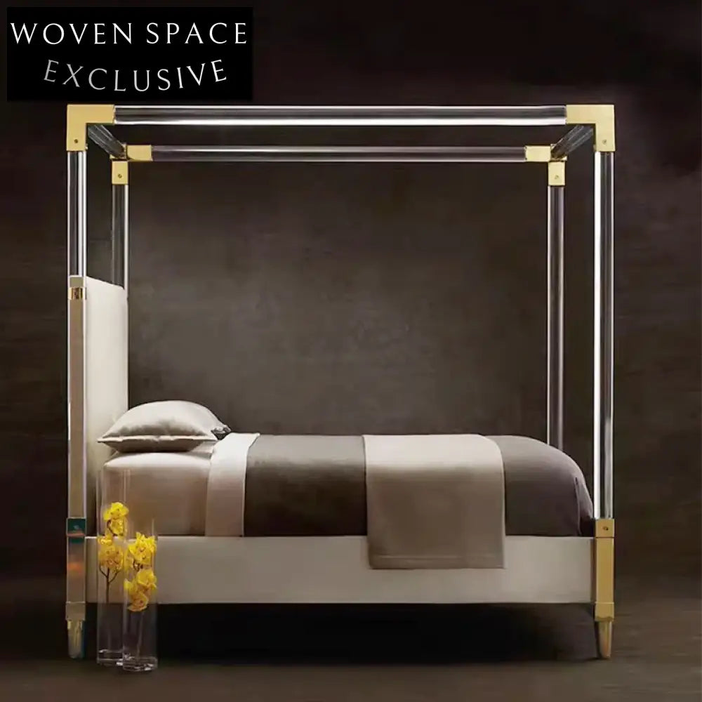 Modern Acrylic Frame Queen Bed, Durable Metal Connect Sofa Bed for Hotels