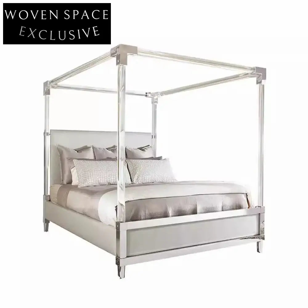 Modern Acrylic Frame Queen Bed, Durable Metal Connect Sofa Bed for Hotels