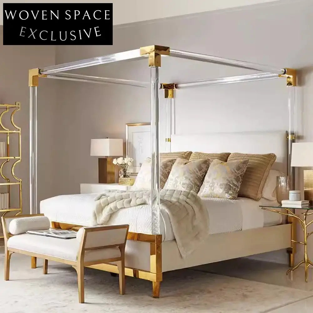 Modern Acrylic Frame Queen Bed, Durable Metal Connect Sofa Bed for Hotels