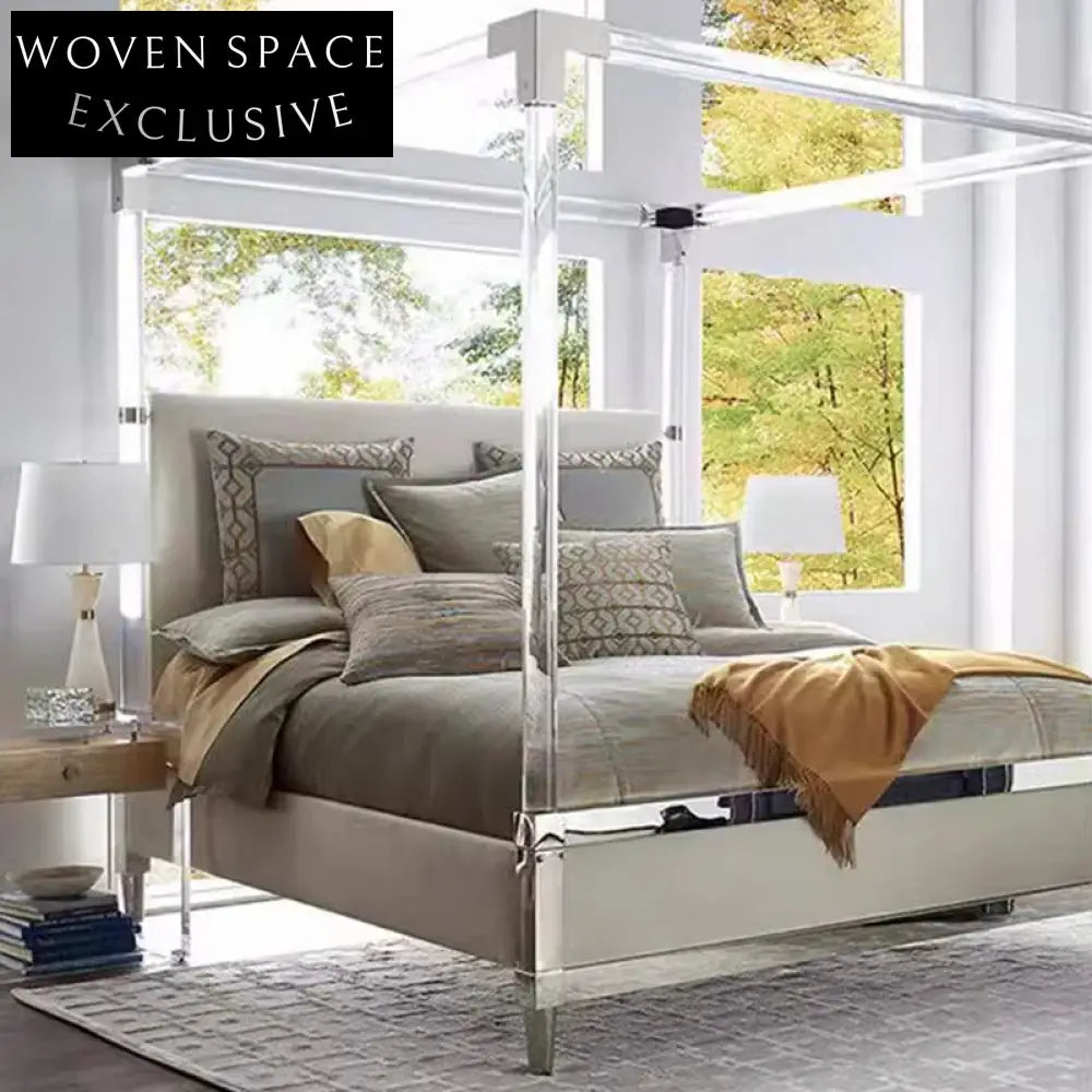 Modern Acrylic Frame Queen Bed, Durable Metal Connect Sofa Bed for Hotels