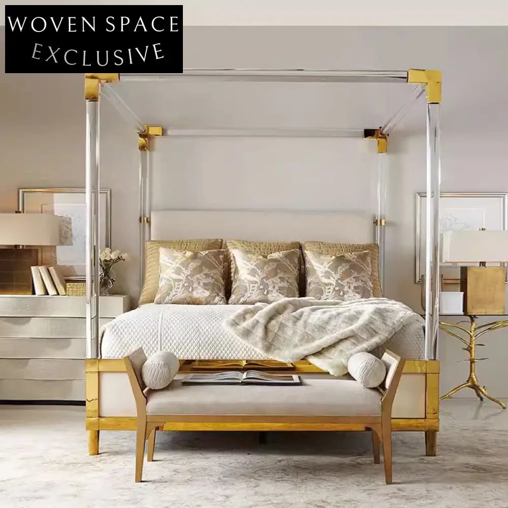 Modern Acrylic Frame Queen Bed, Durable Metal Connect Sofa Bed for Hotels