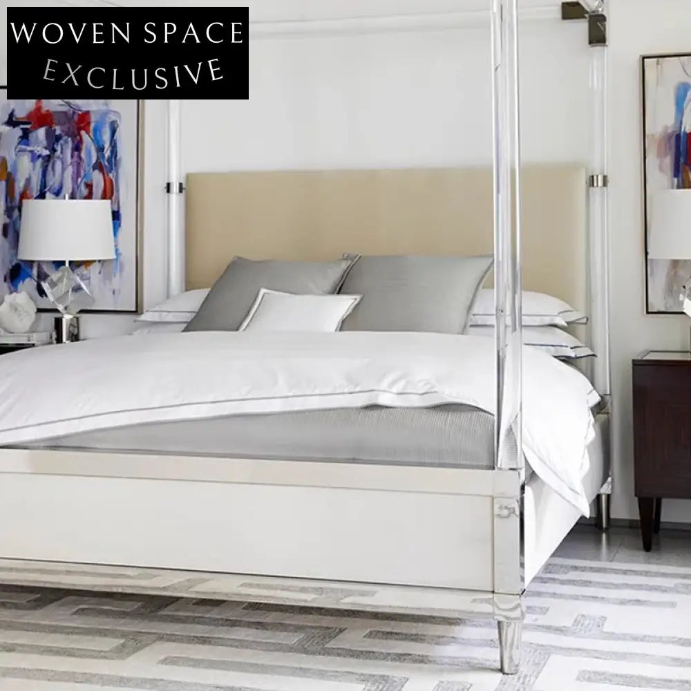 Modern Acrylic Frame Queen Bed, Durable Metal Connect Sofa Bed for Hotels