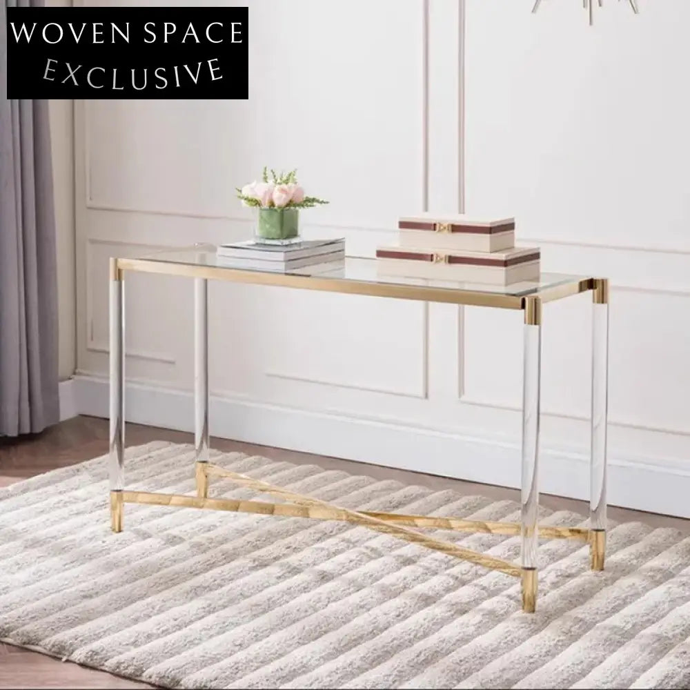 Modern Acrylic Glass Console Table with Gold Stainless Steel Base