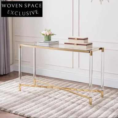 Modern Acrylic Glass Console Table with Gold Stainless Steel Base