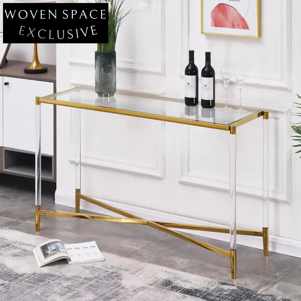 Modern Acrylic Glass Console Table with Gold Stainless Steel Base
