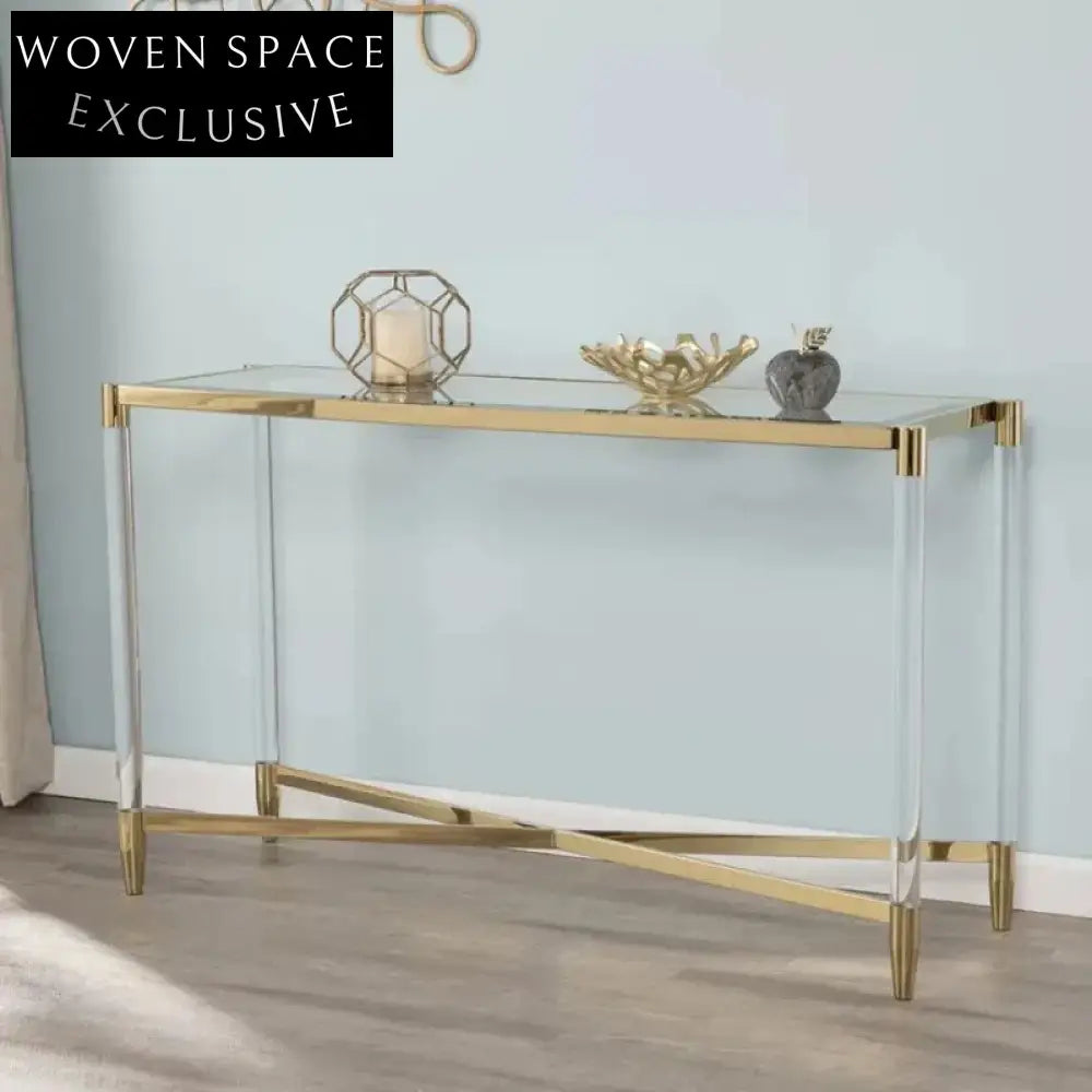 Modern Acrylic Glass Console Table with Gold Stainless Steel Base