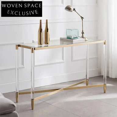 Modern Acrylic Glass Console Table with Gold Stainless Steel Base