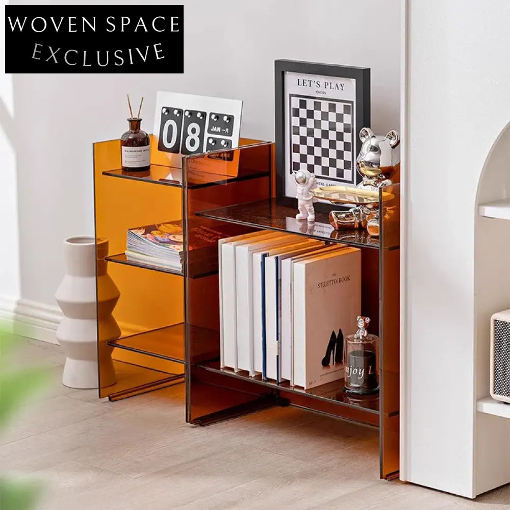 Modern Acrylic Living Room Side Table, Durable Plastic Storage Rack Organizer