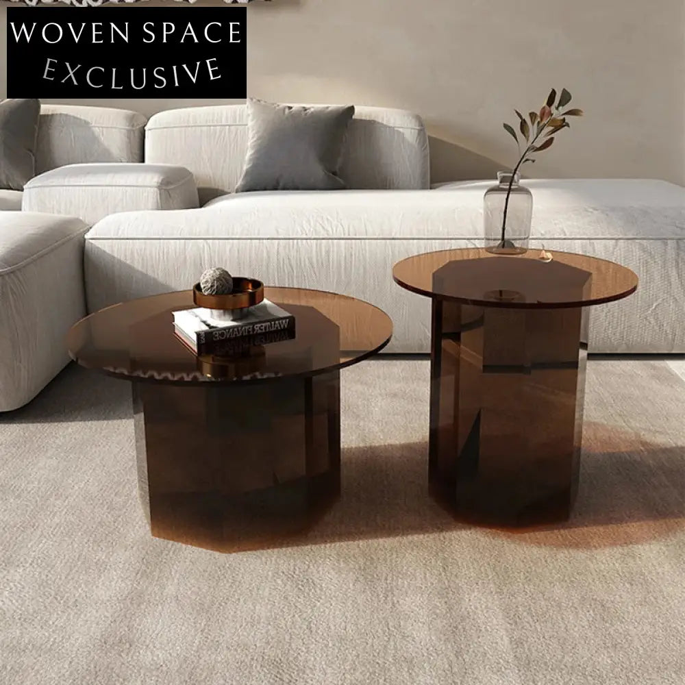 Modern Acrylic Round Coffee Table Prismatic Base for Elegant Living Room Decor