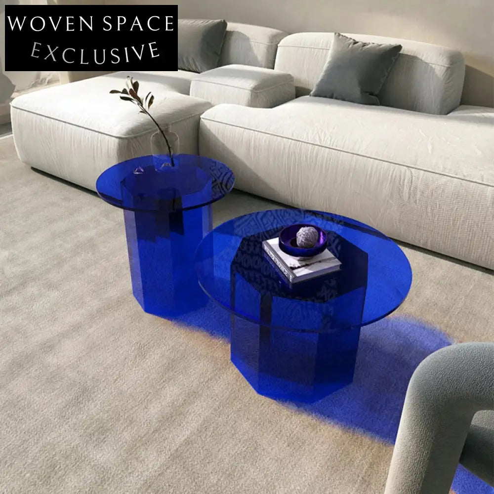 Modern Acrylic Round Coffee Table Prismatic Base for Elegant Living Room Decor