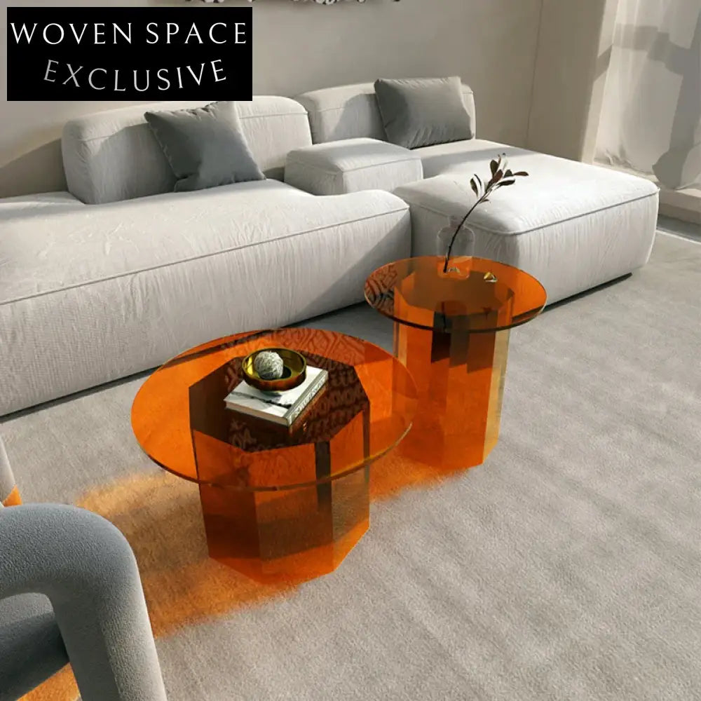 Modern Acrylic Round Coffee Table Prismatic Base for Elegant Living Room Decor