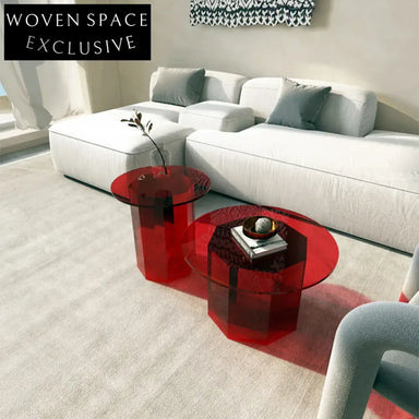 Modern Acrylic Round Coffee Table Prismatic Base for Elegant Living Room Decor