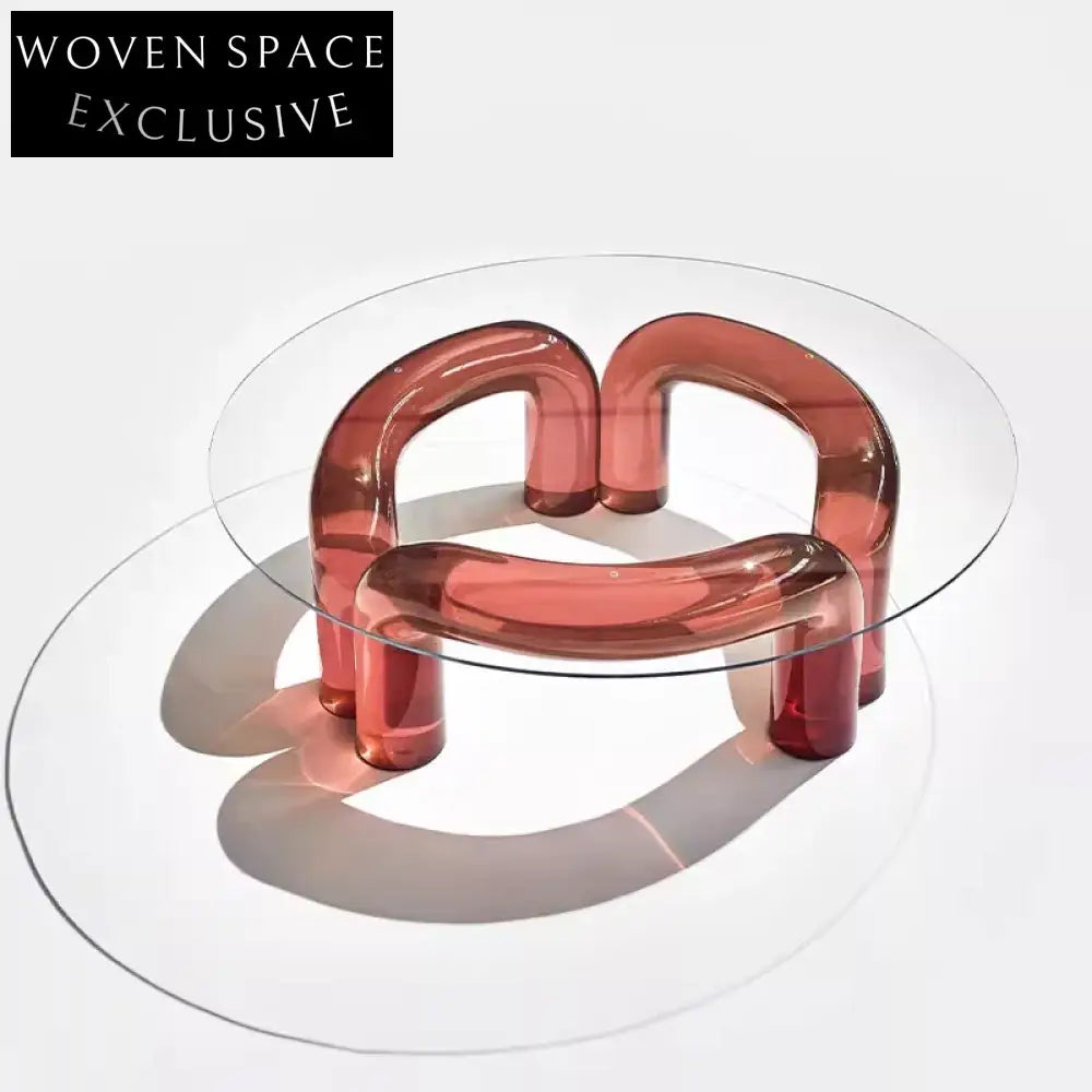 Modern Acrylic Round Transparent Red Waterpipe Design Coffee Table