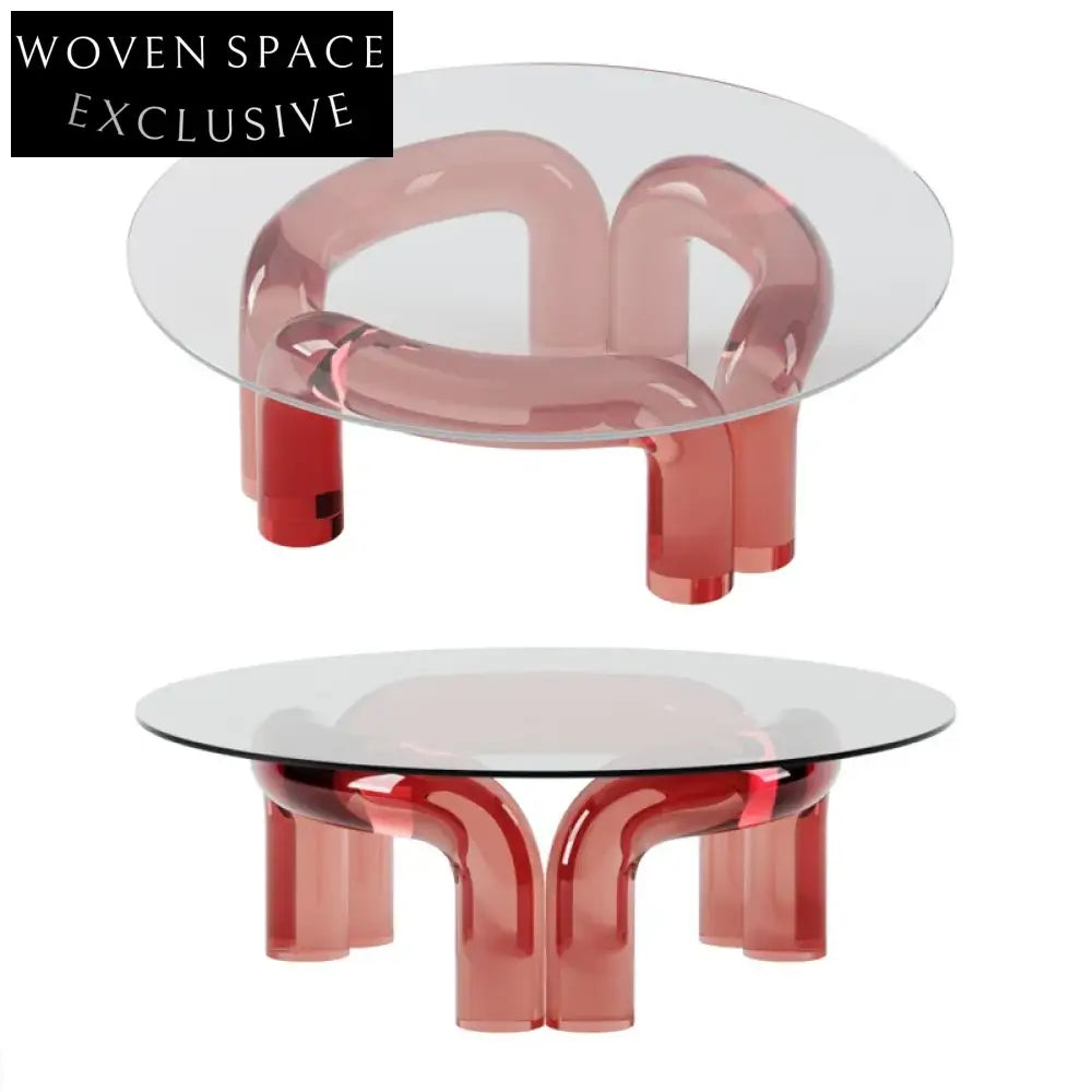 Modern Acrylic Round Transparent Red Waterpipe Design Coffee Table