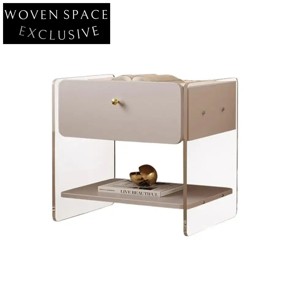 Modern Acrylic Wood Nightstand with Drawer - Minimalist Home Bedside Table