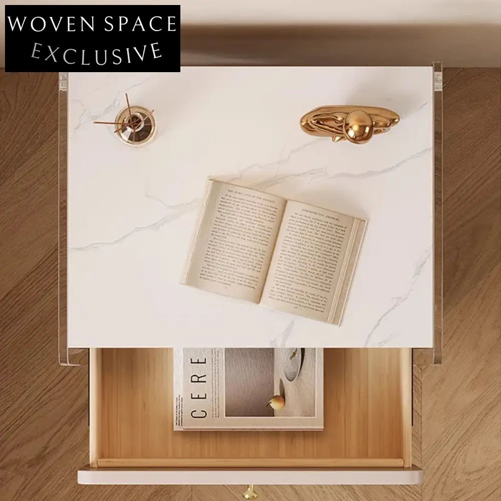 Modern Acrylic Wood Nightstand with Drawer - Minimalist Home Bedside Table