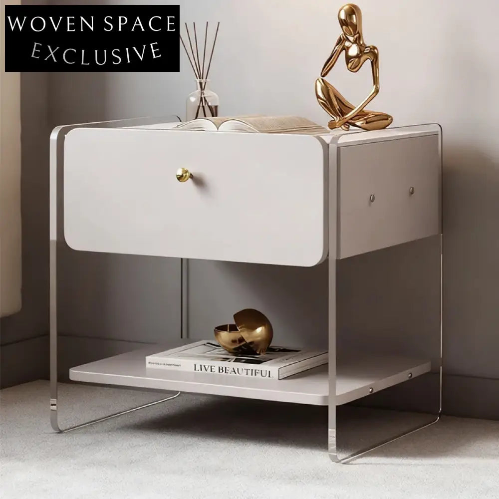 Modern Acrylic Wood Nightstand with Drawer - Minimalist Home Bedside Table