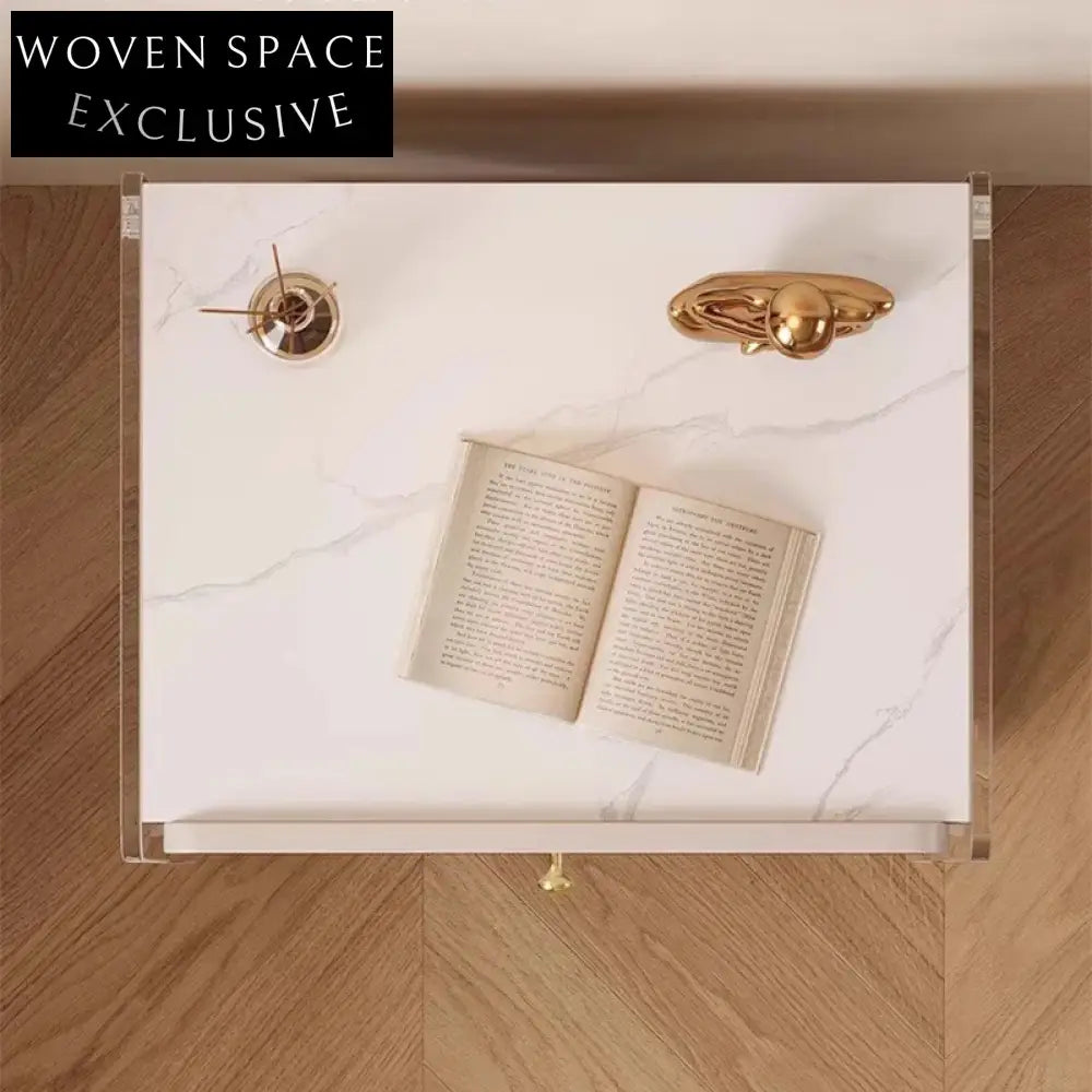 Modern Acrylic Wood Nightstand with Drawer - Minimalist Home Bedside Table