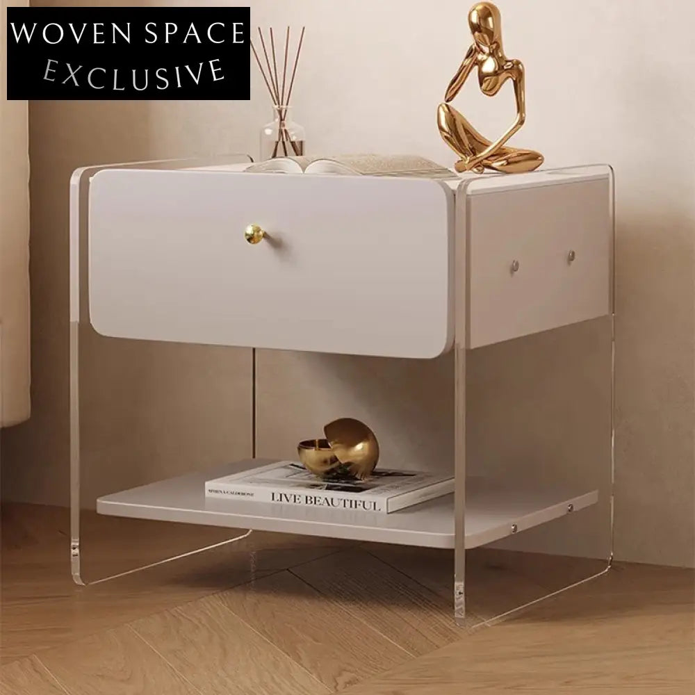 Modern Acrylic Wood Nightstand with Drawer - Minimalist Home Bedside Table
