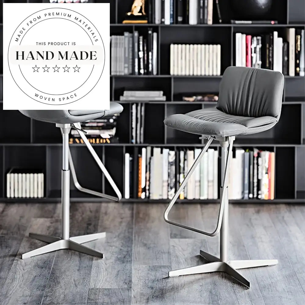 Modern Adjustable Height Stainless Steel Leather Swivel Bar Stool Chair