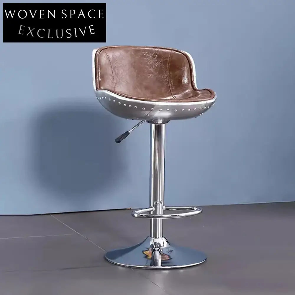 Modern Adjustable Leather Upholstered Swivel Metal Counter Height Bar Stool