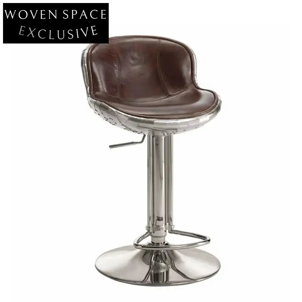 Modern Adjustable Leather Upholstered Swivel Metal Counter Height Bar Stool