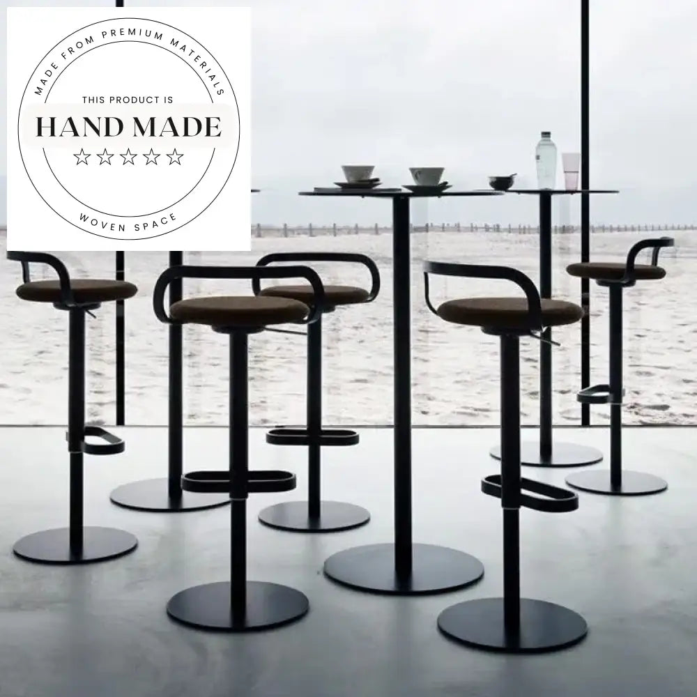 Modern Adjustable Swivel Bar Stool with Leather Seat and Metal Base