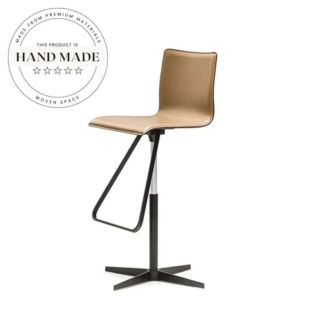 Modern Adjustable Swivel High-Back Leather Bar Stool with Steel Base