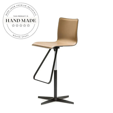 Modern Adjustable Swivel High-Back Leather Bar Stool with Steel Base