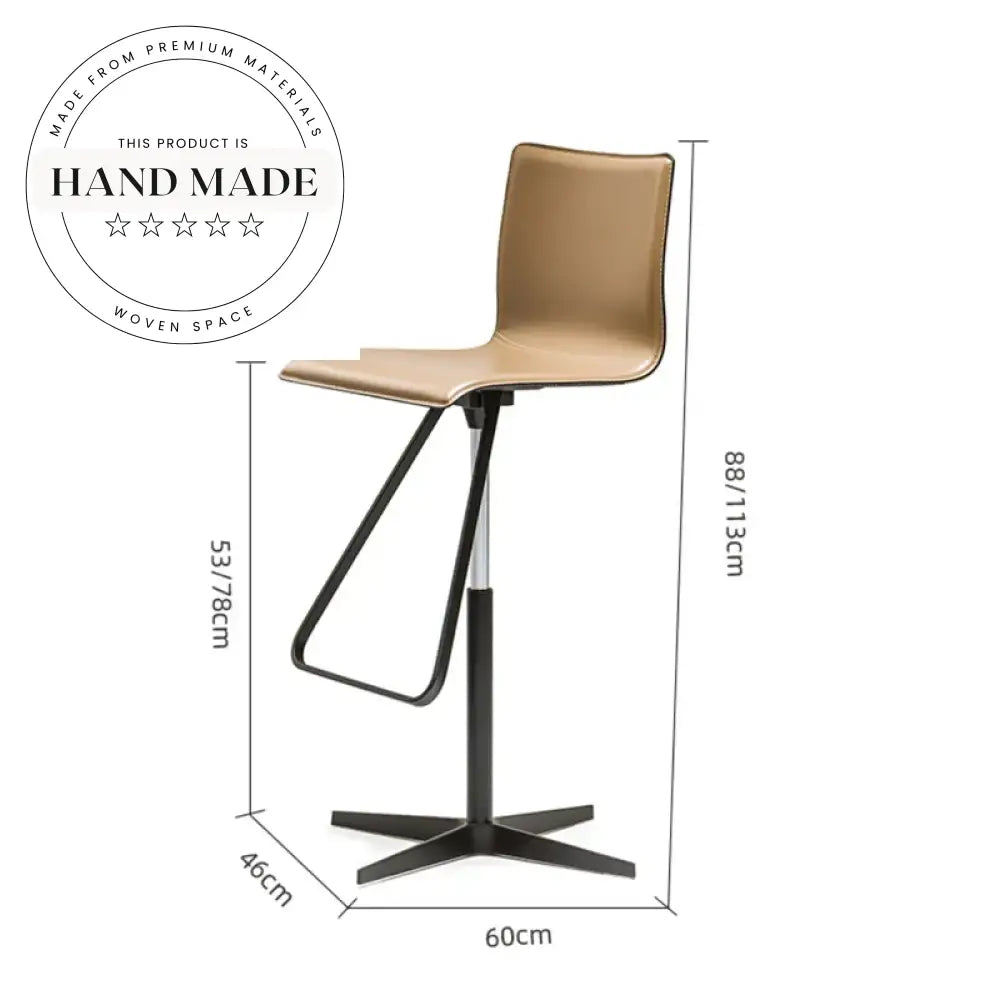 Modern Adjustable Swivel High-Back Leather Bar Stool with Steel Base