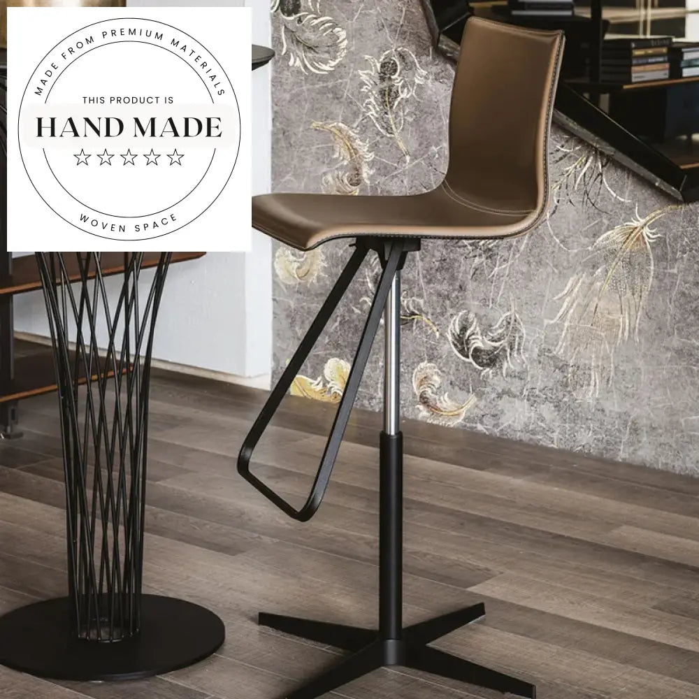 Modern Adjustable Swivel High-Back Leather Bar Stool with Steel Base