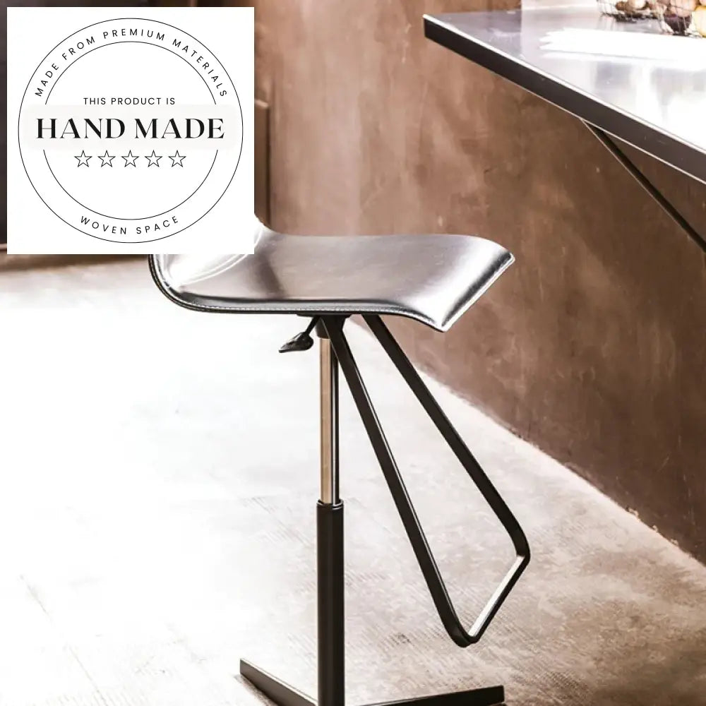 Modern Adjustable Swivel High-Back Leather Bar Stool with Steel Base