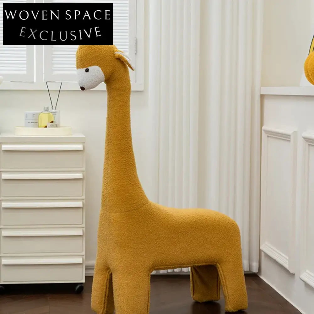 Modern Alpaca Kids Leisure Stool Pink Fabric Upholstery Solid Wood Chair