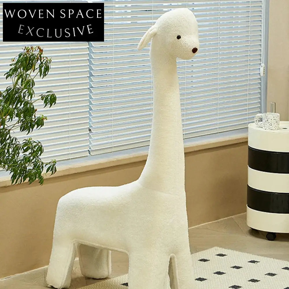 Modern Alpaca Kids Leisure Stool Pink Fabric Upholstery Solid Wood Chair