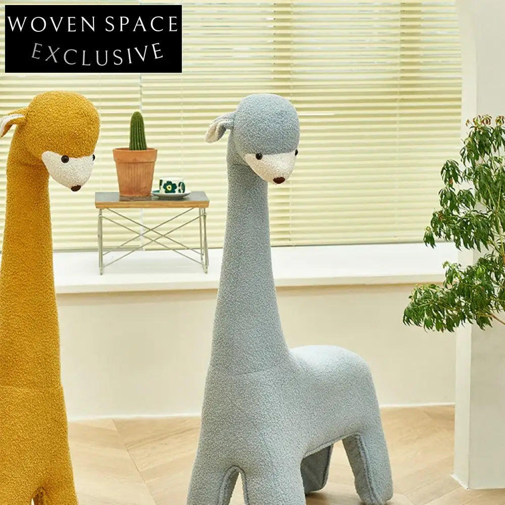 Modern Alpaca Kids Leisure Stool Pink Fabric Upholstery Solid Wood Chair