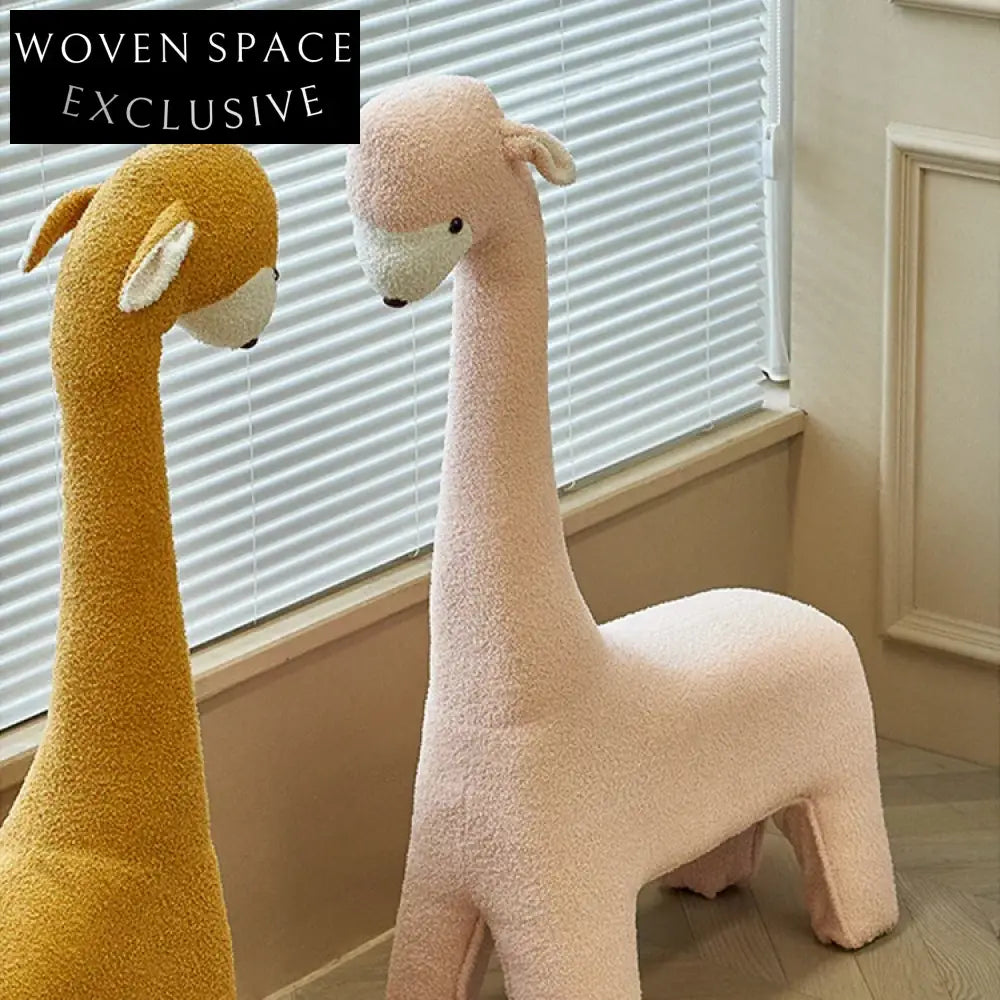 Modern Alpaca Kids Leisure Stool Pink Fabric Upholstery Solid Wood Chair