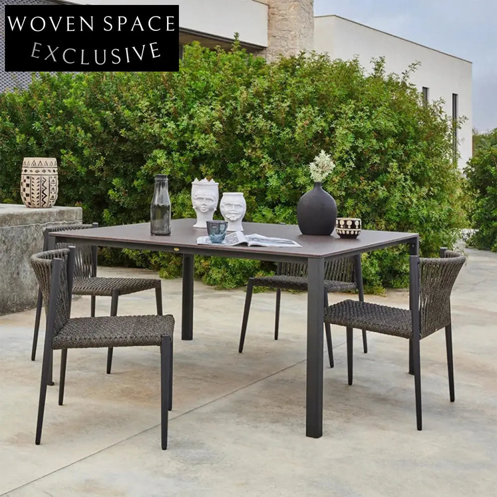 Modern Aluminum Outdoor Dining Chair, Hand-Woven Rope Stackable Patio Furniture