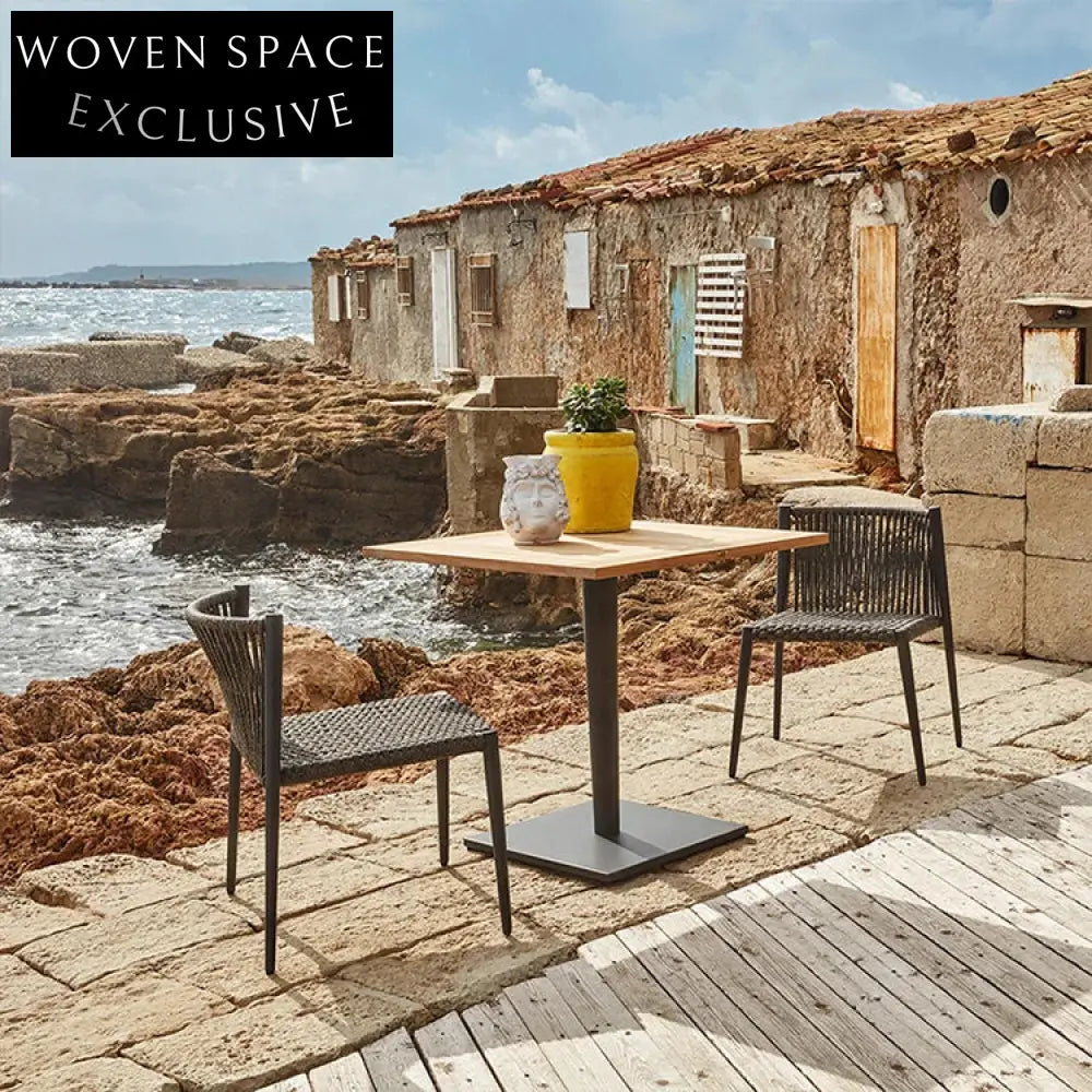 Modern Aluminum Outdoor Dining Chair, Hand-Woven Rope Stackable Patio Furniture