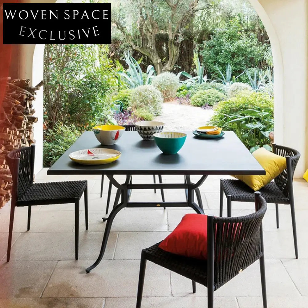 Modern Aluminum Outdoor Dining Chair, Hand-Woven Rope Stackable Patio Furniture