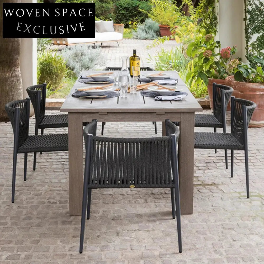 Modern Aluminum Outdoor Dining Chair, Hand-Woven Rope Stackable Patio Furniture