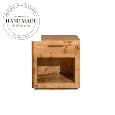 Modern American Natural Burr Wood Single Drawer Storage Nightstand