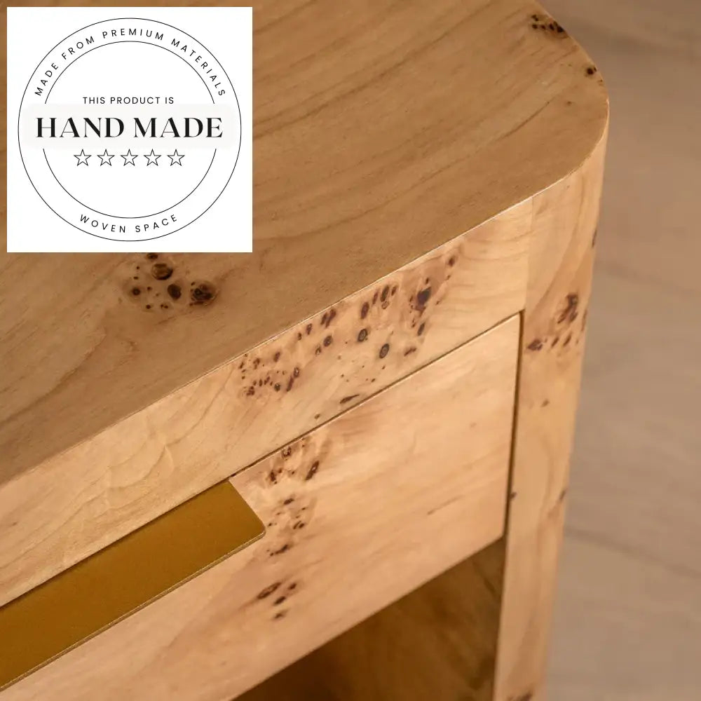 Modern American Natural Burr Wood Single Drawer Storage Nightstand